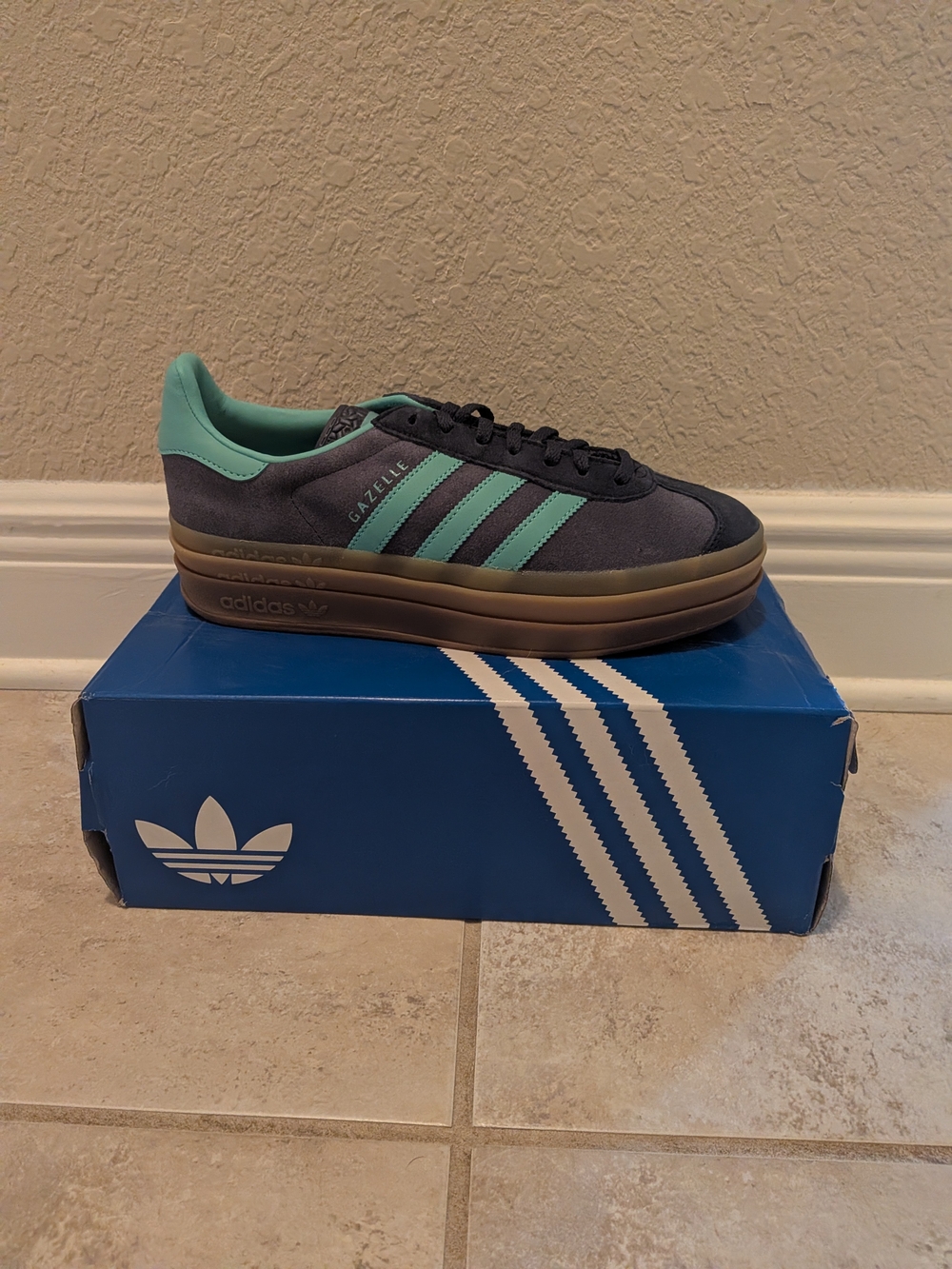 adidas Gazelle Women’s Grey and Teal Platform Sneakers